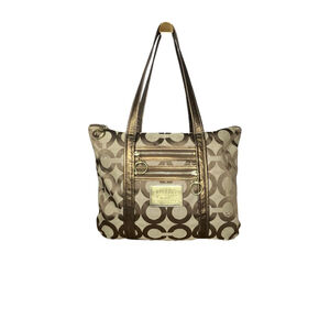 Coach Poppy Op Art Glam Tote 2009 Signature Canvas Bronze Leather Trim
